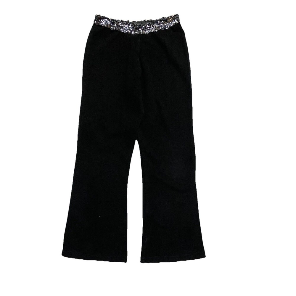 Les Tout Petits Girls 8 Black Stretch Leggings Sequin Waist Pull On Knit Pants